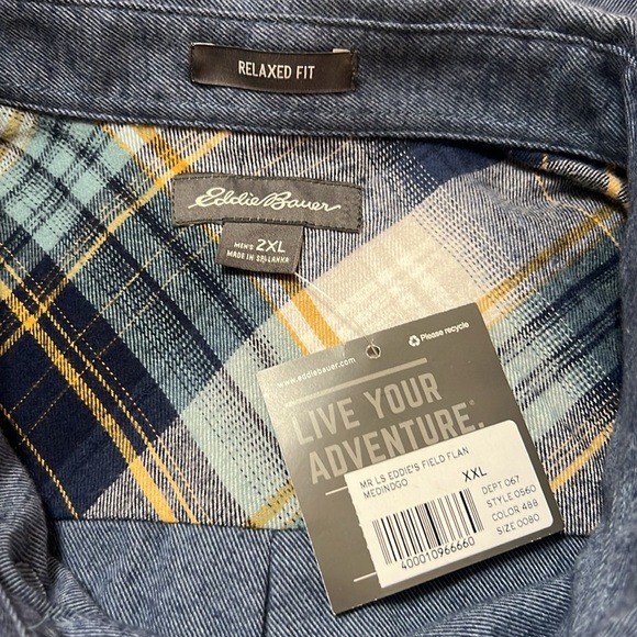 Eddie Bauer field flannel mendindgo Blue long sleeve men’s Shirt - Picture 5 of 7
